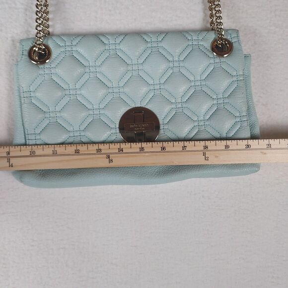 Kate Spade Quilted Pebbled Leather Turnlock Shoulder Bag Blue Gold Chain - Picture 10 of 16